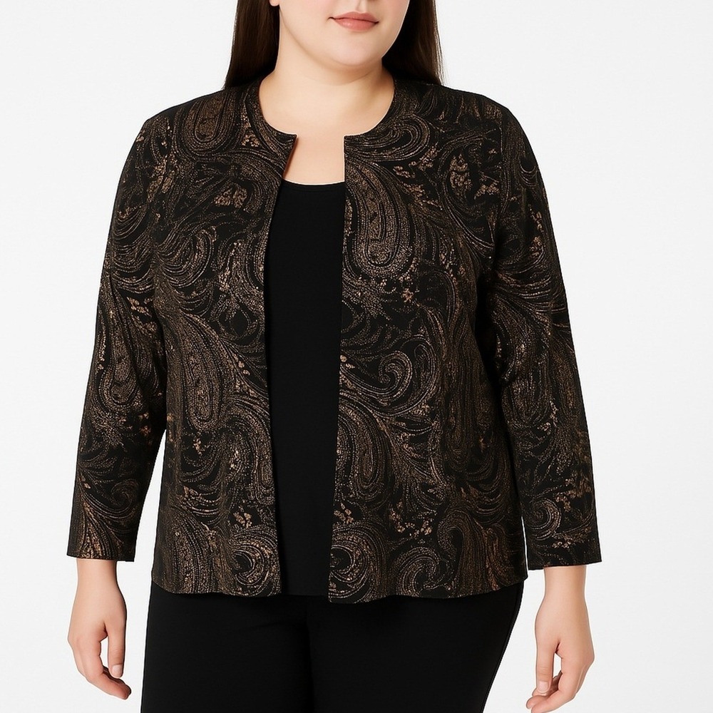 Elementz Jacket Blouse Womans 2X Twinset 2-in-One Black Metallic Gold‎ Bronze